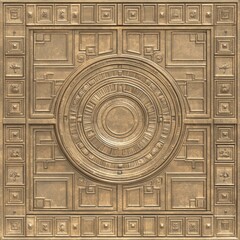 Obraz premium Ornate Golden Geometric Panel Design, Intricate Metalwork