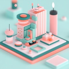 Pastel Cityscape Miniature Architectural Design