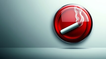 Closeup of a single cigarette in vibrant red button, stark contrast in color and symbolism