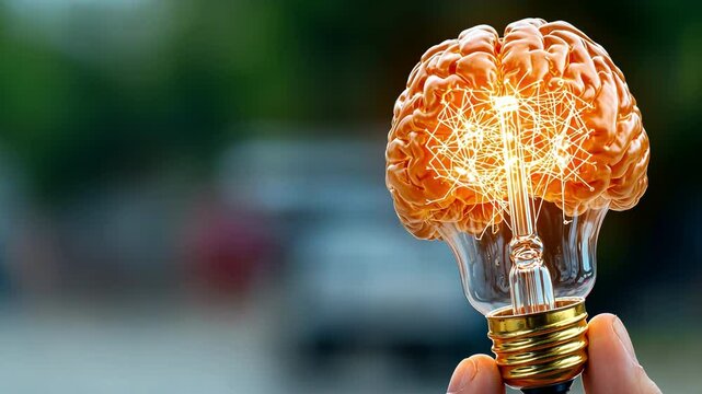 The concept of the human brain as a lightbulb symbolizes the generation of new ideas, creativity, and innovation