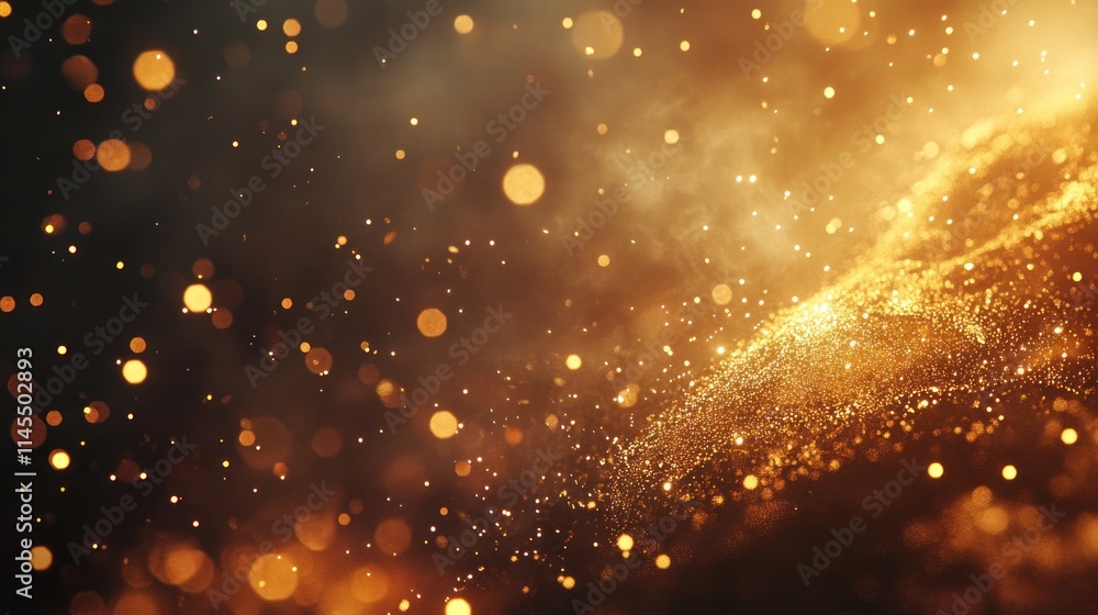 Poster a shimmering abstract background with golden particles and light effects.