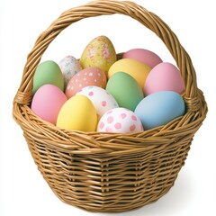 Pastel Easter Eggs in Woven Basket Springtime Delight