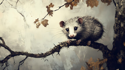 Opossum vintage. Feral. Illustration