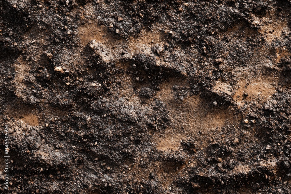 Poster close-up of textured soil surface with visible dirt and small stones.