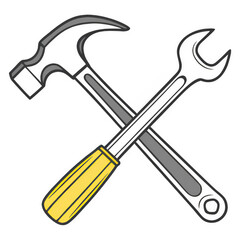 Crossed Hammer and Wrench Illustration in a Clean Minimal Style