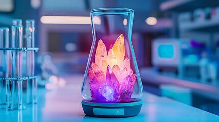 Glowing Crystals in Glass Flask, Lab Decor - Neon lighting