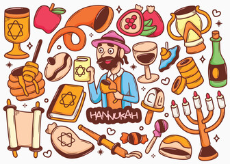 Hand Drawn Cute Hannukah Doodle Illustrations