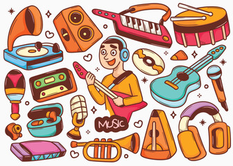 Cute Hand Drawn Music Doodle Illustrations