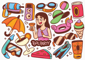Hand Drawn Fun Pool Party Doodles