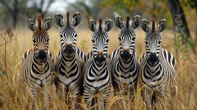A group of zebras standing together in a grassy field.