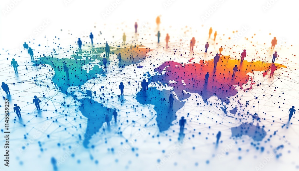 Aufkleber business leaders using digital technology to optimize software development, with global network data