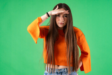 Young person expressing various emotions and body pains, pointing, using a cellphone, with colored...