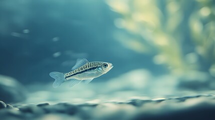 Aquatic Life A Small Striped Fish Swims Underwater