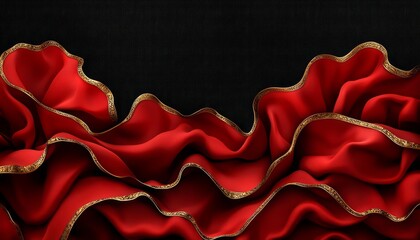 Fototapeta premium Red Fabric Draped with Gold Embroidered Trim