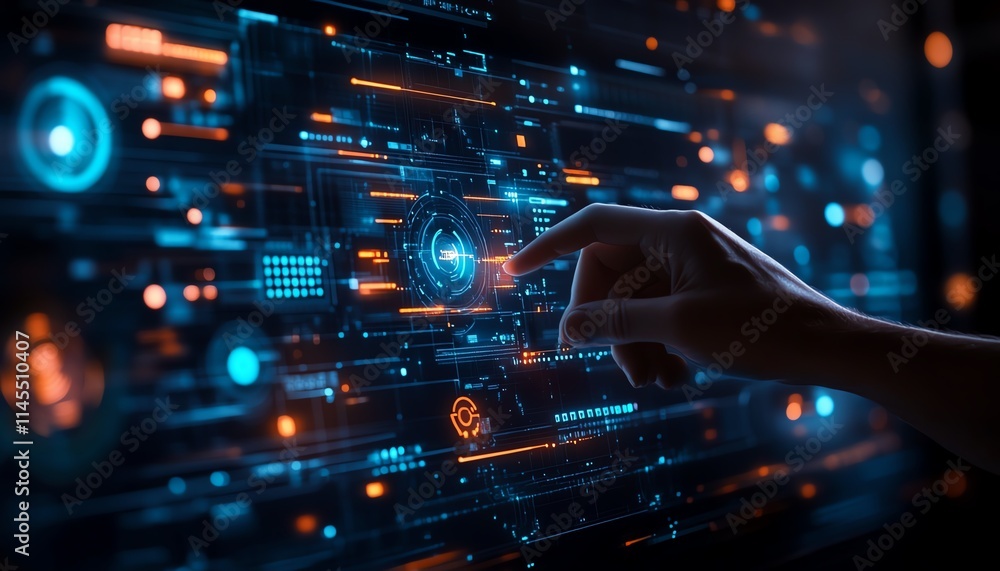 Poster focused engineer working on cybersecurity in a digital data center, vibrant it support visuals with 