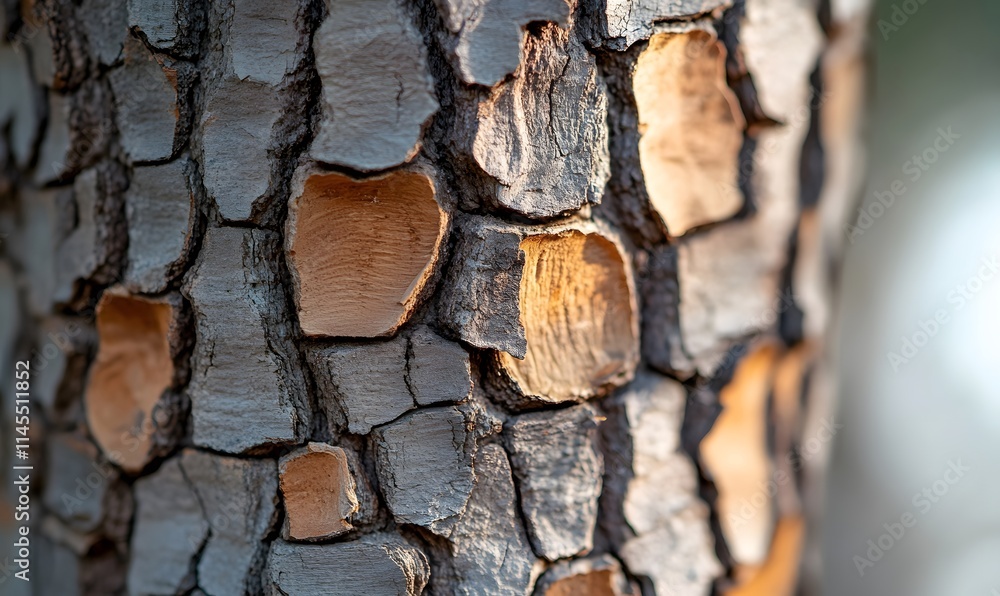 Poster close-up of tree bark texture with light and shadow.