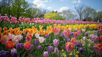 A square shot of a colorful flower garden during spring.