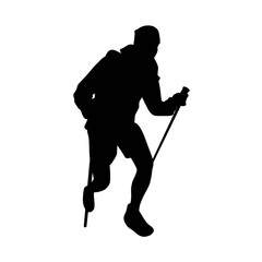 Hiking silhouette vector, Adventure silhouette vector, Outdoor activity vector, Nature exploration vector pack, Mountain hiking silhouette. Hiker Silhouettes Vector with stick.