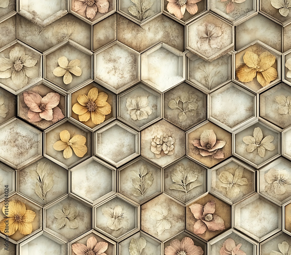 Poster elegant 3d hexagonal floral pattern design