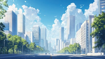 Summer Day in the Metropolis: A Vibrant Cityscape Illustration