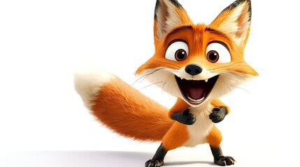 A cartoon fox is smiling and has its mouth open