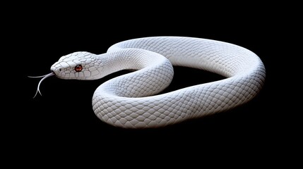 Fototapeta premium White Snake Coiled Dark Background Reptile Scales