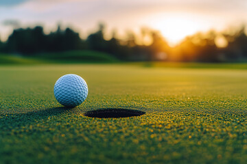 Golf ball putting to the hole.