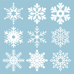 Snowflake icons. Snowflake Vectors. Snowflakes set. Background for winter and christmas theme. Snowflake icons Isolated on Blue Background. Vector illustration. Elements for design. EPS10.