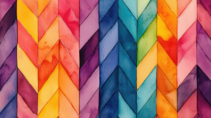 Colorful watercolor chevron pattern with vibrant hues