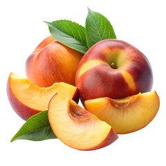 peach with leaves  isolated on white
