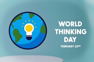 Celebrate World Thinking Day with a light blue design featuring a cartoon Earth and lightbulb illustration, symbolizing global ideas and creativity.