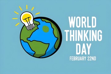 Celebrate World Thinking Day with a light blue design featuring a cartoon Earth and lightbulb illustration, symbolizing global ideas and creativity.