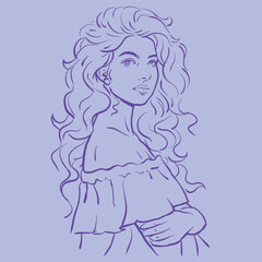 a girl with long hair posing vector for illustration decoration card