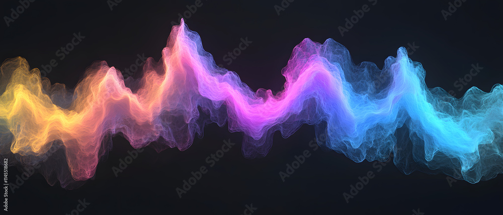 Poster dynamic colorful sound waves abstract art digital visualization dark background creative design conc