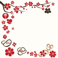 Red Plum Blossom Branch Frame Design Element
