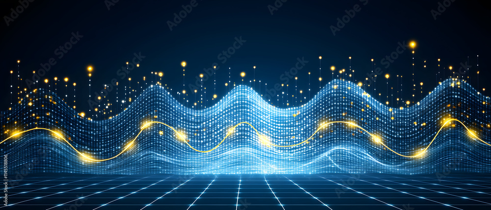 Poster dynamic data waves illustrating technology trends virtual space digital art futuristic environment a