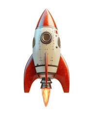 vibrant red cartoon style rocket ship with sleek design and flames