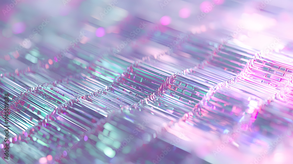 Poster abstract digital art displaying shimmering crystal patterns studio environment close-up view futuris