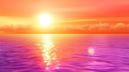 Obraz premium Beautiful Sunset Over Calm Ocean Waters with Vibrant Orange and Pink Hue Reflecting on the Surface, Creating a Peaceful and Serene Atmosphere for Relaxation and Inspiration