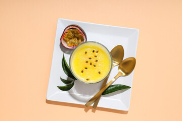 Passion fruit mousse, concept of tasty dessert
