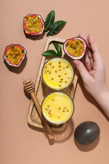 Passion fruit mousse, concept of tasty dessert