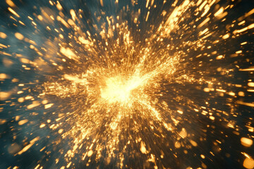 Bright explosion of golden sparks creating dynamic energy and movement
