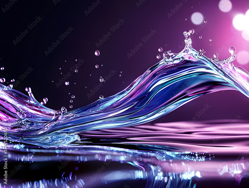 Poster dynamic water splash art display studio setting photography colorful environment close-up view fluid