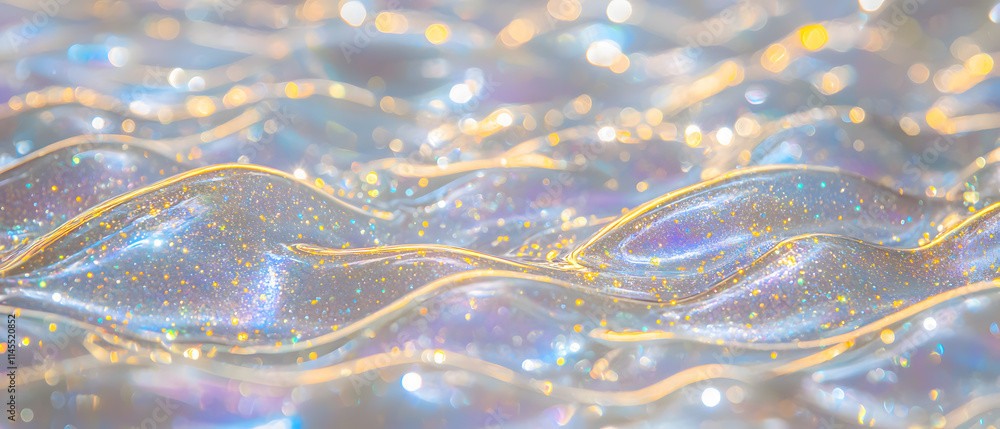 Aufkleber luminous waves reflecting light abstract surface digital art ethereal environment close-up view conc