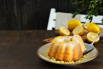 Tasty bake food concept - delicious lemon cake