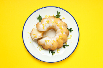Tasty bake food concept - delicious lemon cake