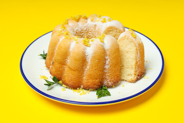 Tasty bake food concept - delicious lemon cake