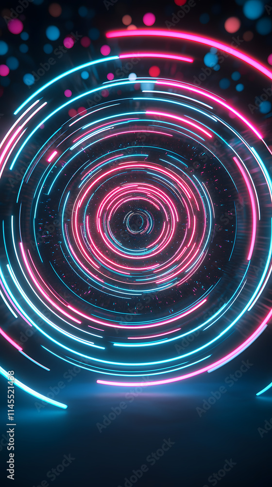 Poster dynamic light circles digital space abstract animation virtual reality close-up futuristic illuminat