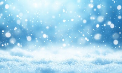 Fototapeta premium Soft Snowfall on a Winter Landscape with Gentle Blue Background and Shimmering Light Bokeh Effect Creating a Dreamy and Tranquil Atmosphere for Holiday Vibes