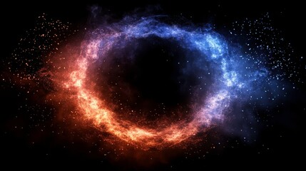 Obraz premium Cosmic Circular Nebula with Vibrant Colors of Red and Blue Emitting Light in a Dark Space Environment, Perfect for Science and Art Concepts